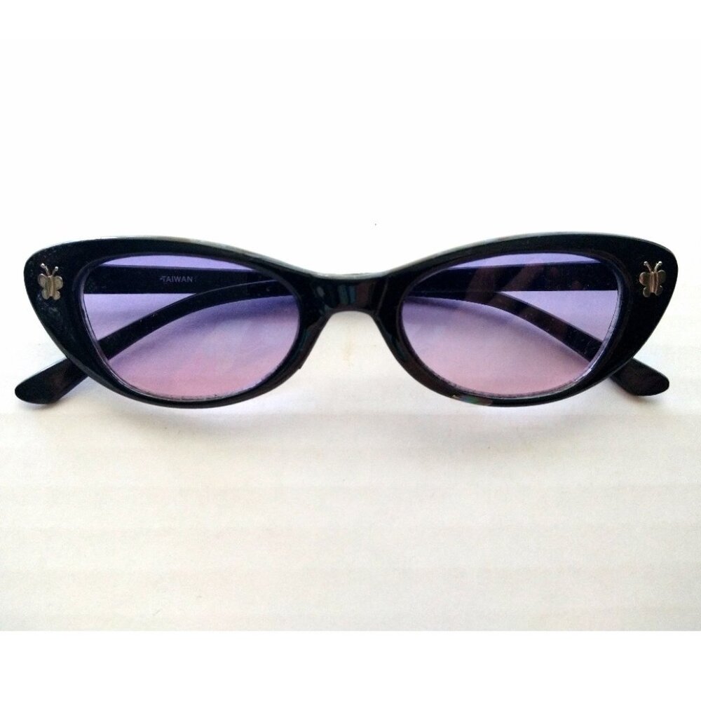 90s Butterfly Sunglasses Cateye Black Frame Violet Gradient Lens Deadstock
